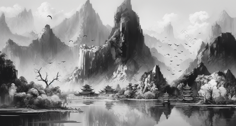 沉稳雄浑新中式水墨意境山水画,插画/手绘图,插画/手绘图库,插画/手绘图下载,插画/手绘